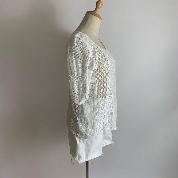ANTHROPOLOGIE White Lace Short Sleeve Women’s Top - Picture 2 of 6